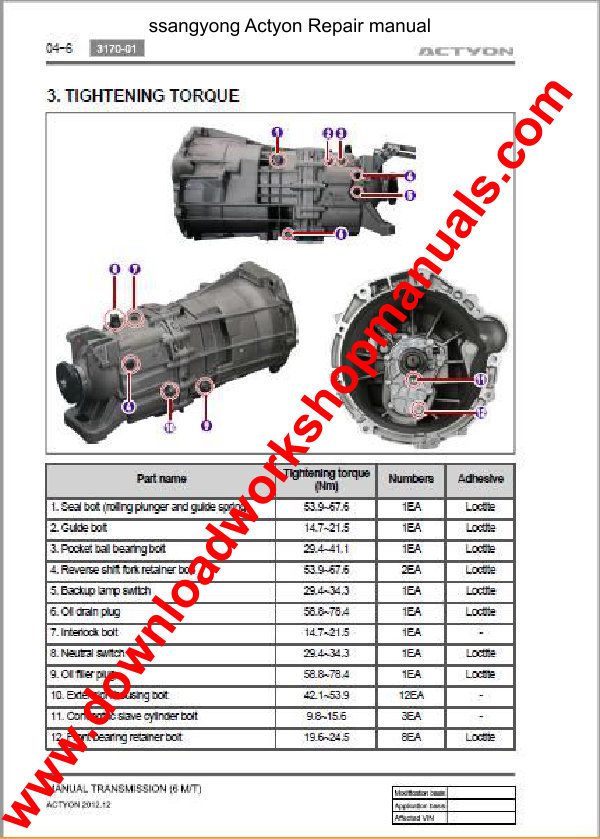 Ssangyong Actyon Workshop Manual